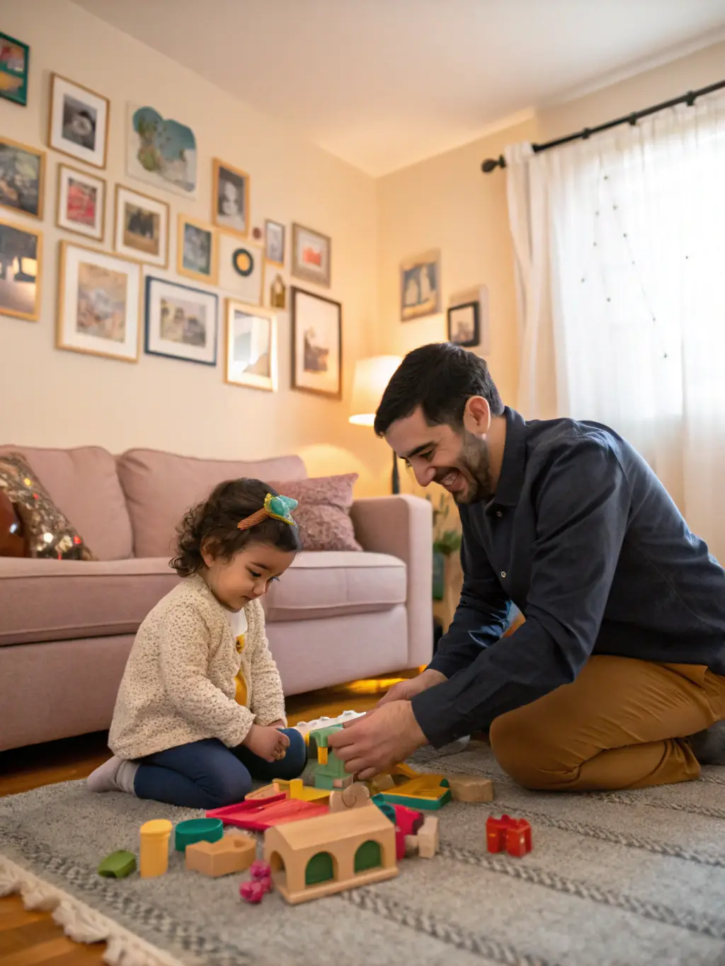 A parent smiling and relaxed while children are happily engaged in party activities, illustrating the stress-free experience Block Party Co. provides.